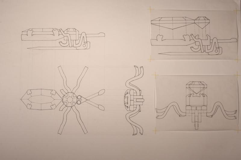 Technical drawing of the initial object, a brooch of an insect.
